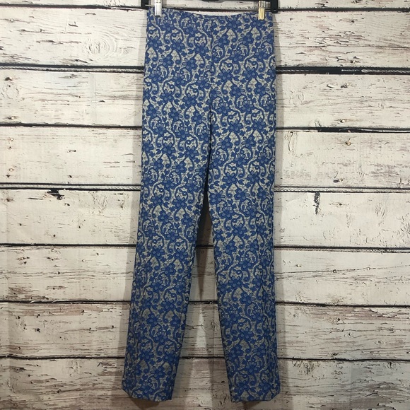 paper white Pants - Paper White cream and blue lace ankle dress pants